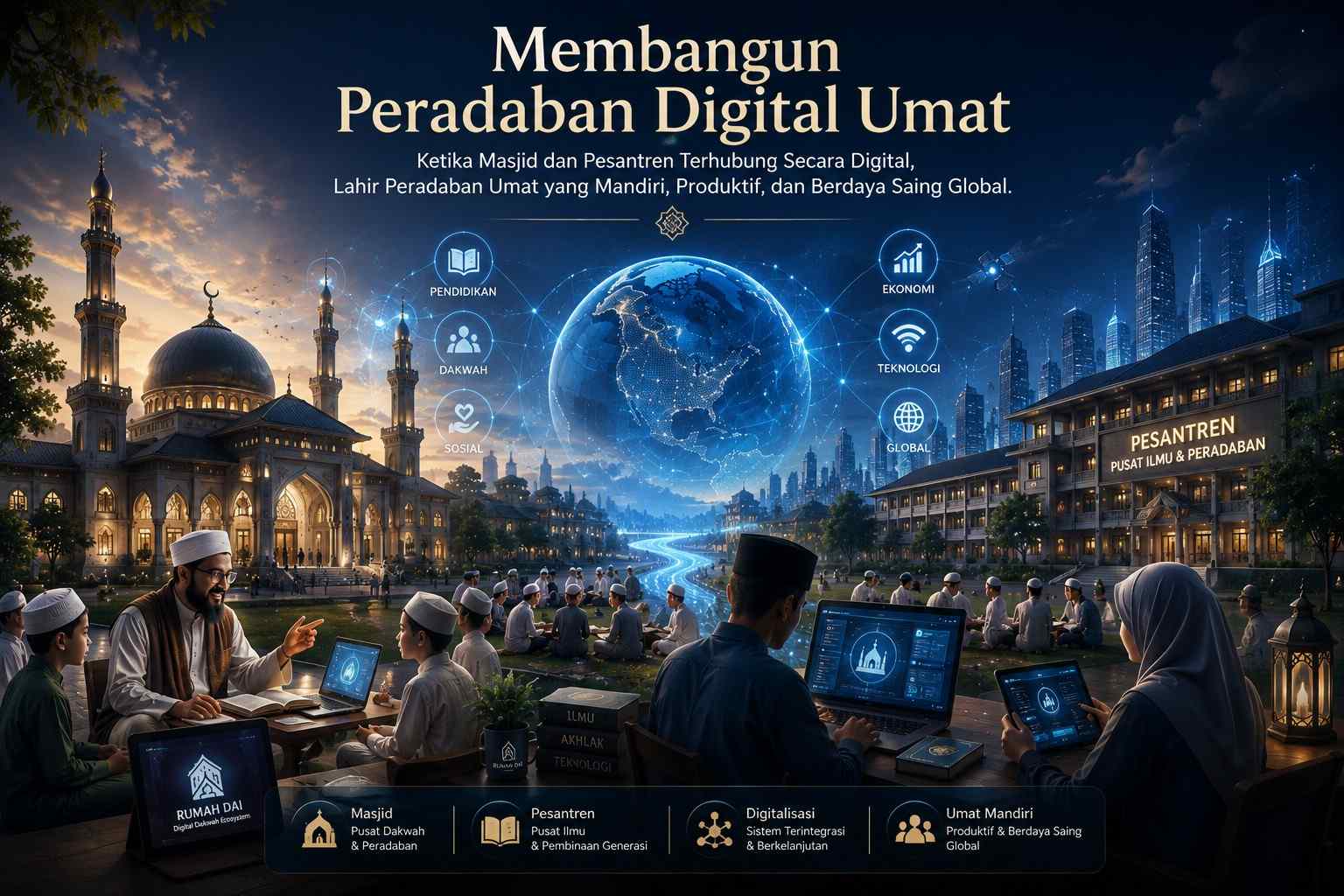 Membangun Peradaban Digital Umat  Menuju Masjid dan Pesantren  Mandiri, Produktif, dan Berdaya Saing Global."